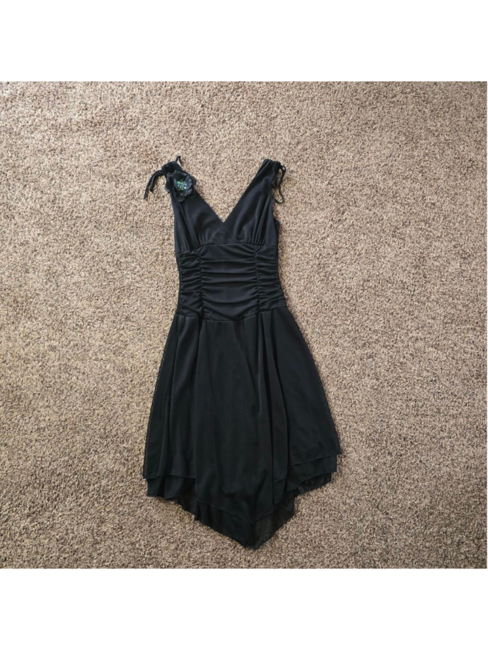 Ruby Rox Black Asymmetrical Dress Sequins V-Neck Ruched Medium